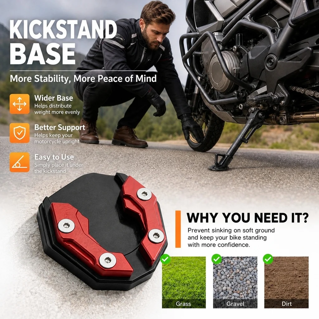 Motorcycle Bikes Kickstand Extender Foot Side Stand Extension Foot Pad Support Plate Motorcycle Accessories