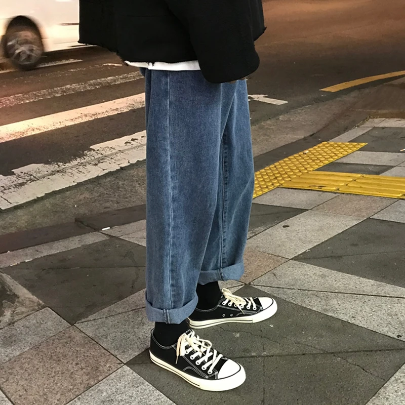 Retro High Waist Wide Leg Jeans Women's Loose Student Fashion Slimming Straight Dad Pants Korean Style Nine Points Denim