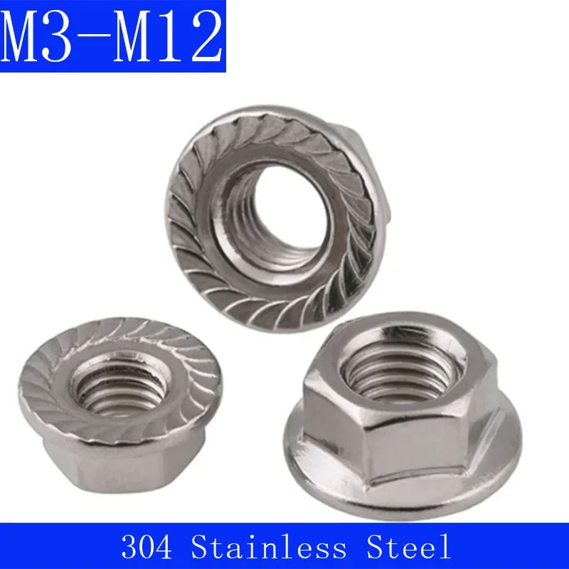 M3 M4 M5 M5 M8 M10 M12 304 Stainless Steel Metric Hexagon Flange Nuts DIN6923 A2 - 70