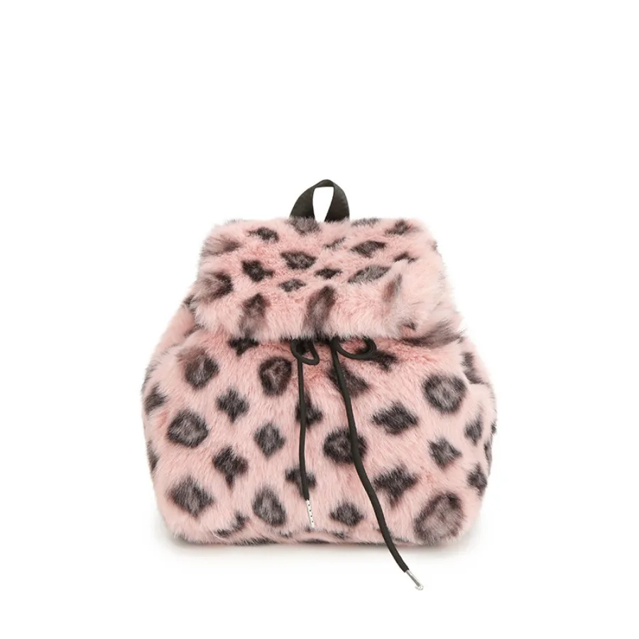 حقيبة ظهر قطيفة عصرية، حقيبة كتف مزدوجة، حقيبة ظهر صغيرة كاجوال للطالبات ذات سعة كبيرة ورباط بطباعة الفهد