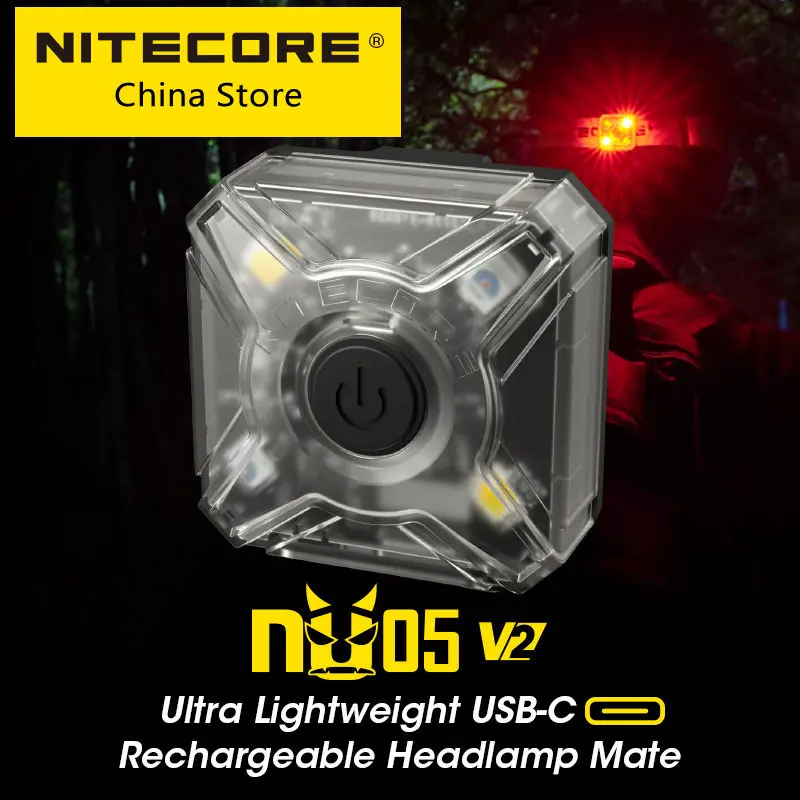 Nitecore-トレイルランニング用のヘッドランプ、バックパックの乗馬用のマルチソース、犬の散歩、USB充電式信号ライト、nu05 v2