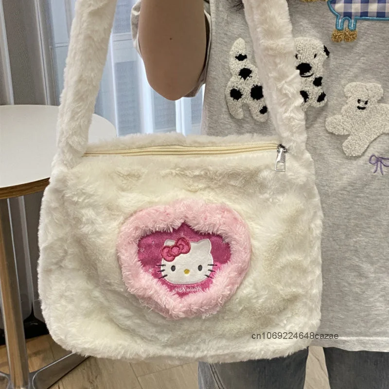 Hello Kitty Cute Cartoon Plush Crossbody Bag Autumn Winter New Simple Commuter Shoulder Bag Japanese Style Harajuku Soft Handbag