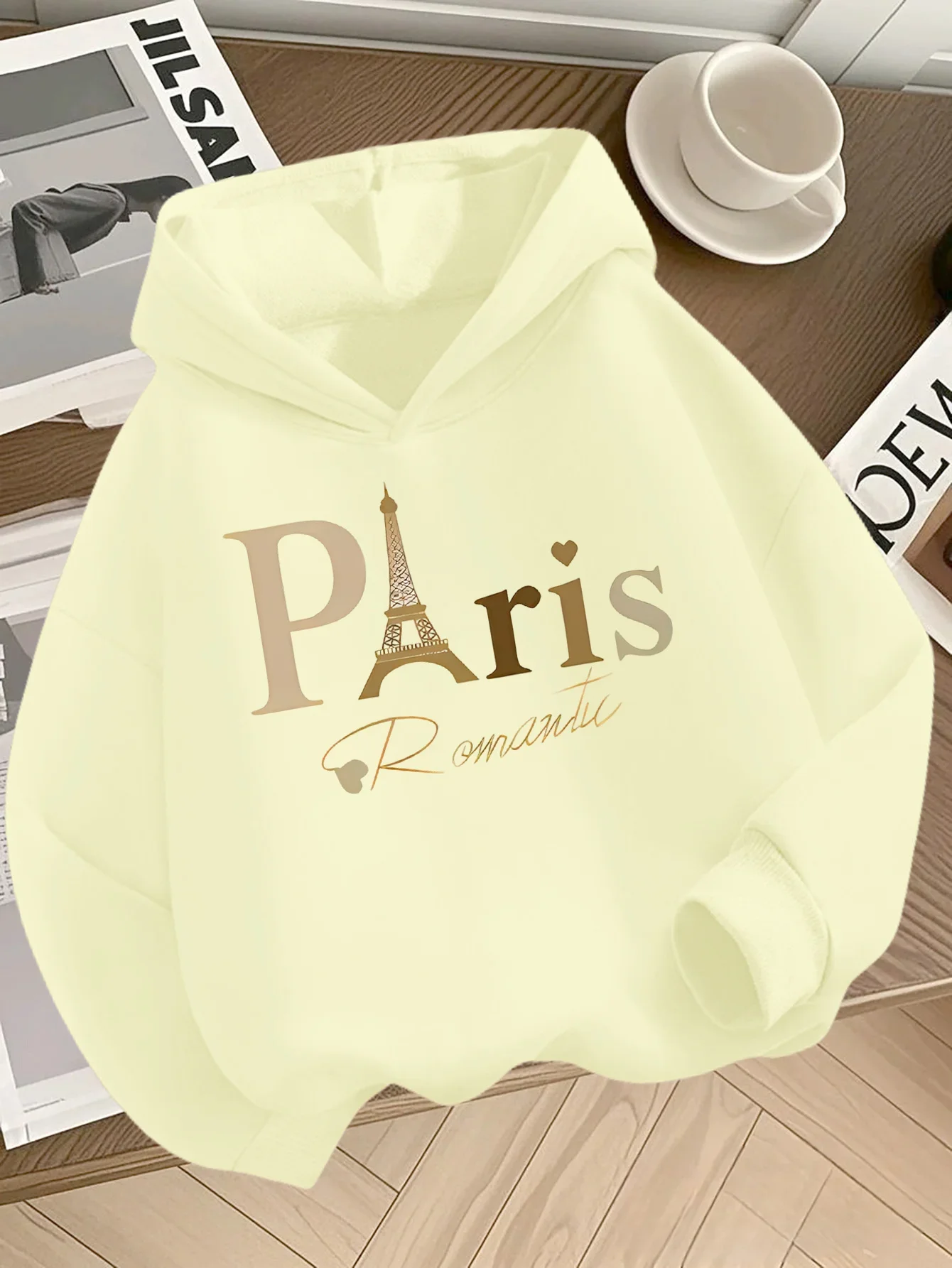 Girls' Paris Hooded Sweatshirt - Red French-Themed Sweater with Eiffel Tower & Lettering