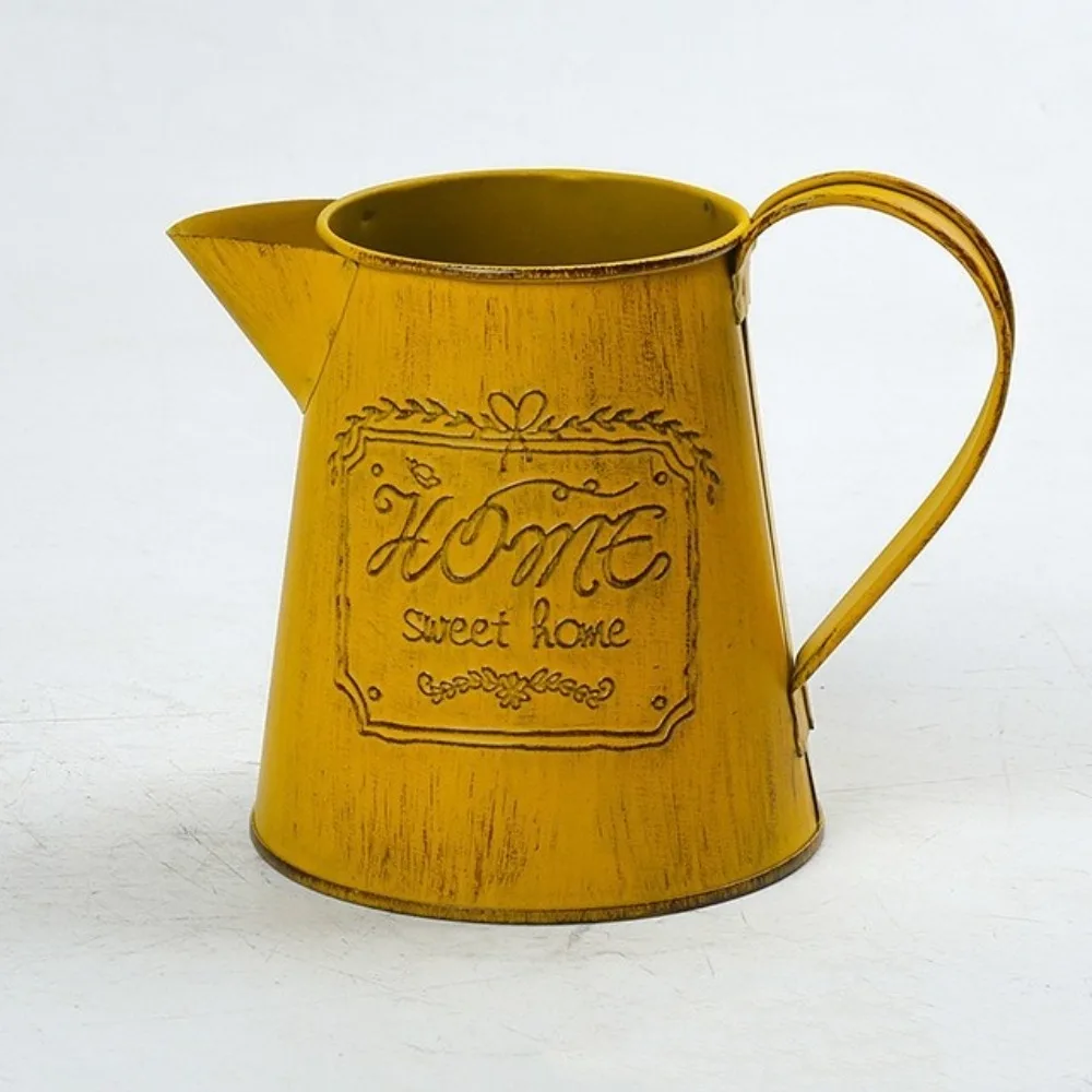 Rustic Iron Water Kettle Flowerpot Vintage Multi Purpose Retro Flowerpot French Antique Decorative Garden Container Office Decor