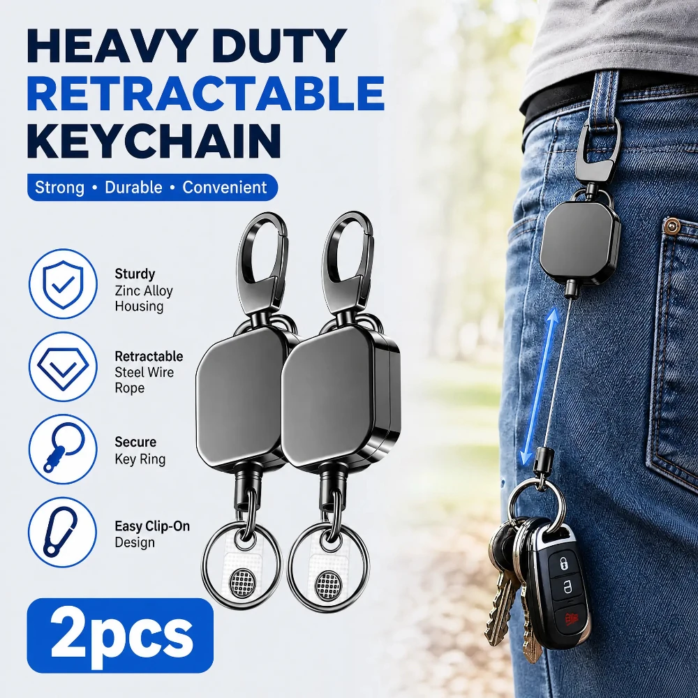 1pc Durable Zinc Alloy Retractable Key Chain with Reel, 27.6-Inch Steel Wire, Hand Washable Key Ring, Uncoated Unwoven