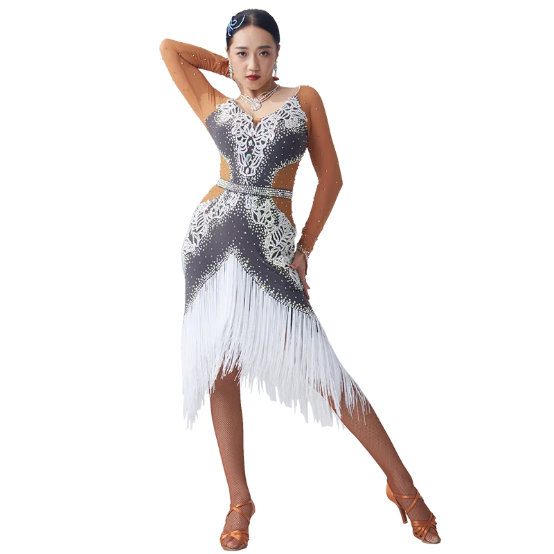 L-2043 New Latin Dance Dress Latin Skirt Competition Costumes Performing Dress Sparkly Rhinestones Royal Blue Latin Dress