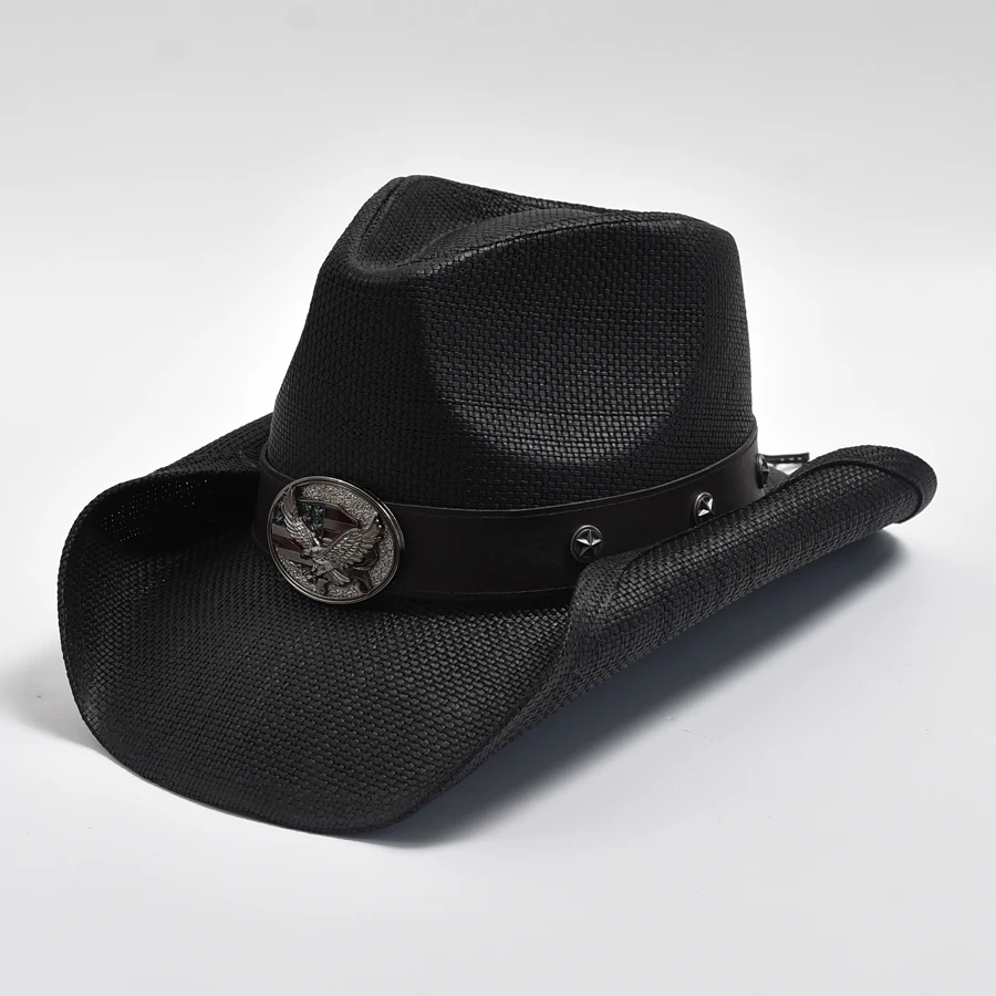 

New Men's Vintage Western Cowboy Hat Handmade Straw Weaving Beach Sun Hat Gentleman Cowgirl Jazz Hat Sombrero Hombre