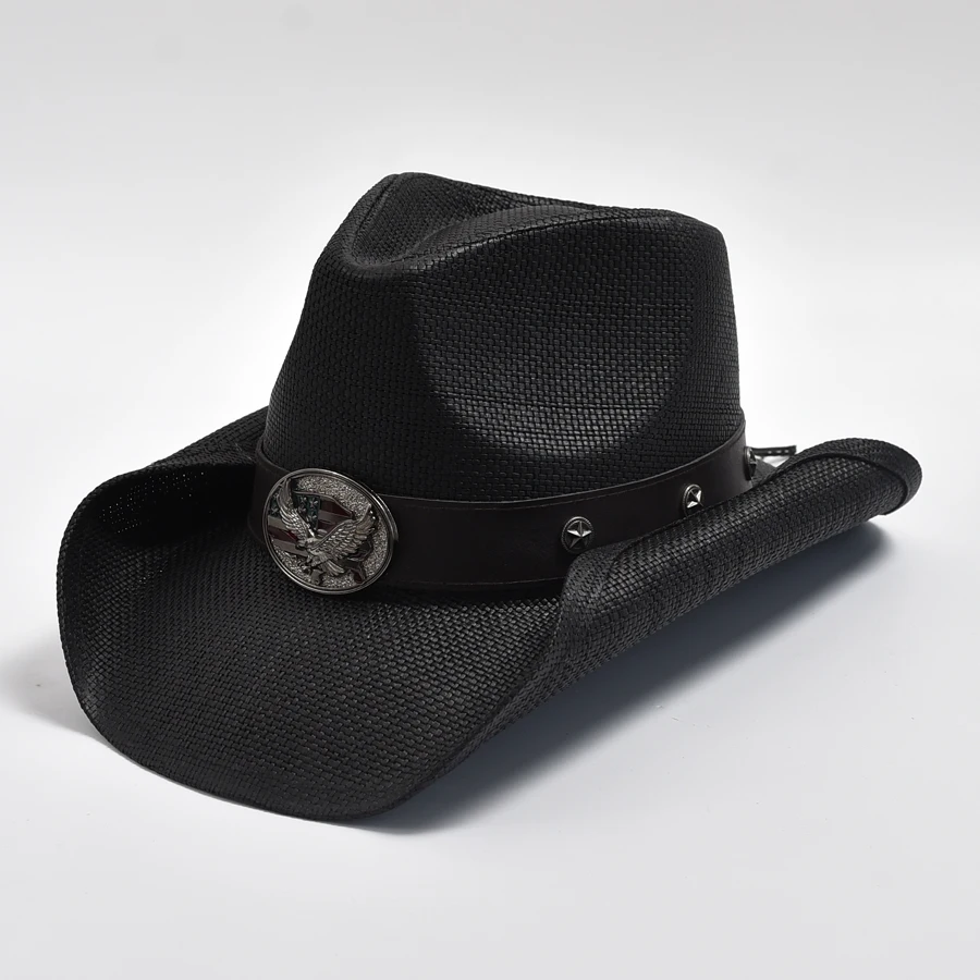 Nowy męski kapelusz kowbojski w stylu vintage, ręcznie tkany słomkowy kapelusz przeciwsłoneczny na plażę Gentleman Cowgirl Jazz Hat Sombrero Hombre