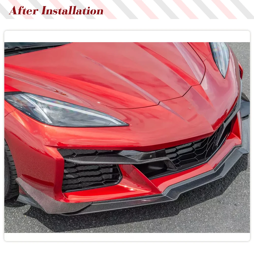 For Chevrolet Corvette C8 Z06 2020-2024 Real Carbon Front Bumper Splitter Canards Fin Car Front Racing Sport Body Kits