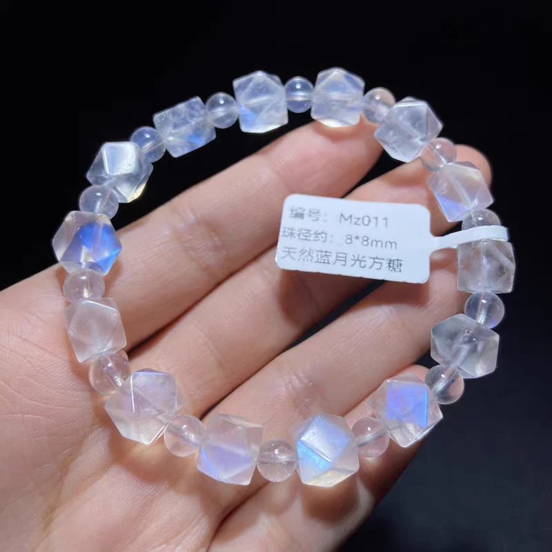 Natural Blue Moonstone Bracelet Faceted Clear Beads Stretch 8x8mm Beads Women Men Fashion Stone Genuine Moonstone AAAAAA