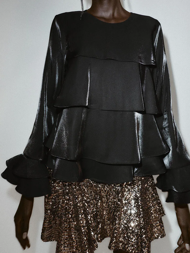 Nowa kolekcja zimowa 2025: Długi płaszcz damski z tkaniny Sve iny, ozdobny, modny, warstwowy design, model 74848 800