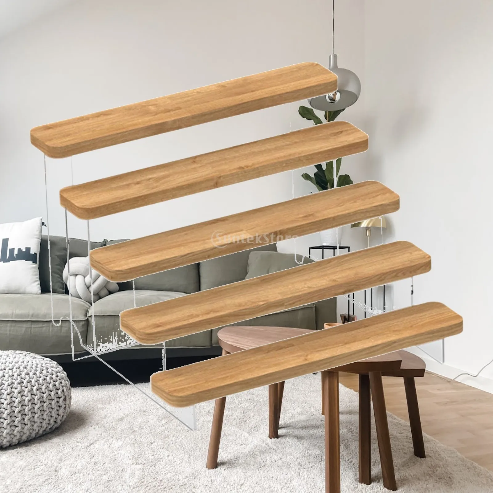 Wood Display Riser Stand with Acrylic Shelf for Jewelry Figurine Showcase Organizer for Room Decoration Aesthetic