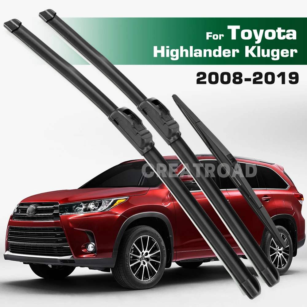 

GREATROAD Wiper LHD&RHD Front & Rear Wiper Blades Set For Toyota Highlander Kluger XU40 XU50 2008 - 2019 Windshield Windscreen