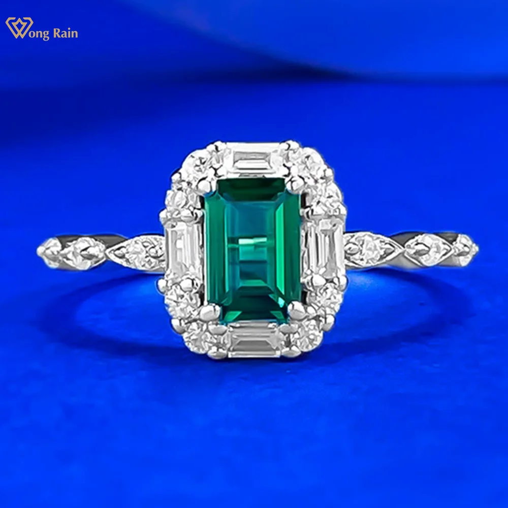 

Wong Rain 100% 925 Sterling Silver Emerald Cut 4*6MM Emerald High Carbon Diamond Gems Women Rings Fine Jewelry Anniversary Gifts