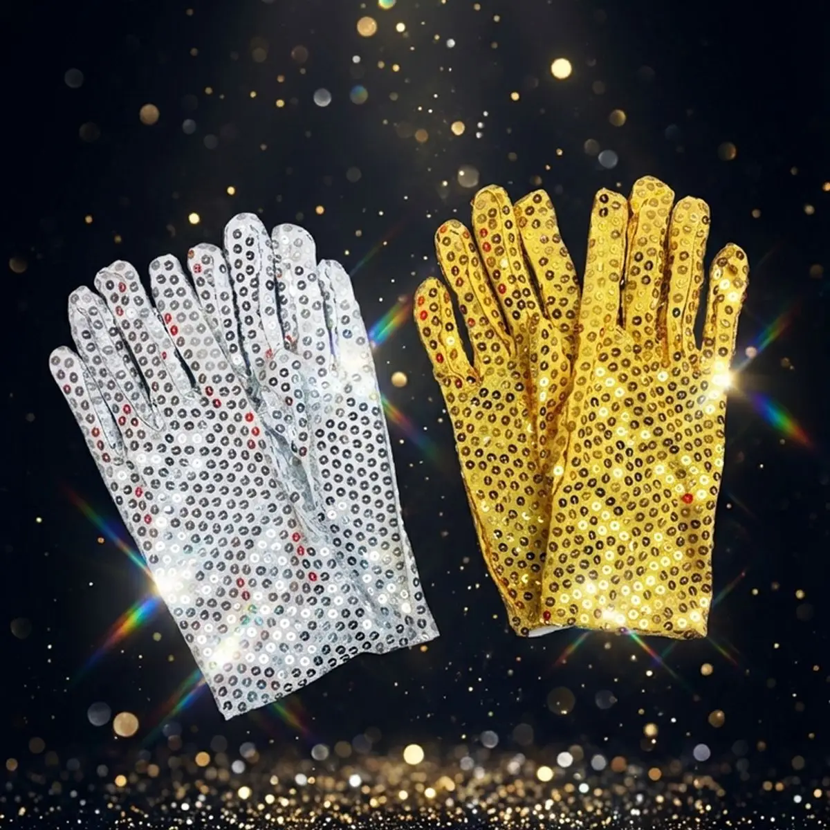 8 Pairs Silver Golden Sequin Gloves Plastic Glove for Dress Accessory