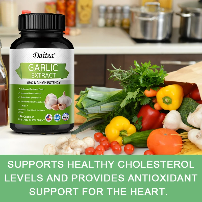 Garlic Extract Capsules - 5500mg High Potency - Black Elderberry and Milk Thistle Extract - Antioxidants and Cholesterol Support
