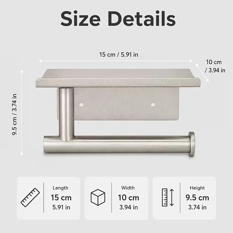 Stainless Steel Toilet Paper Holder Wall-Mounted Tissue Holder Bathroom Phone Stand with Drilling Screws Or Adhesive Sticker