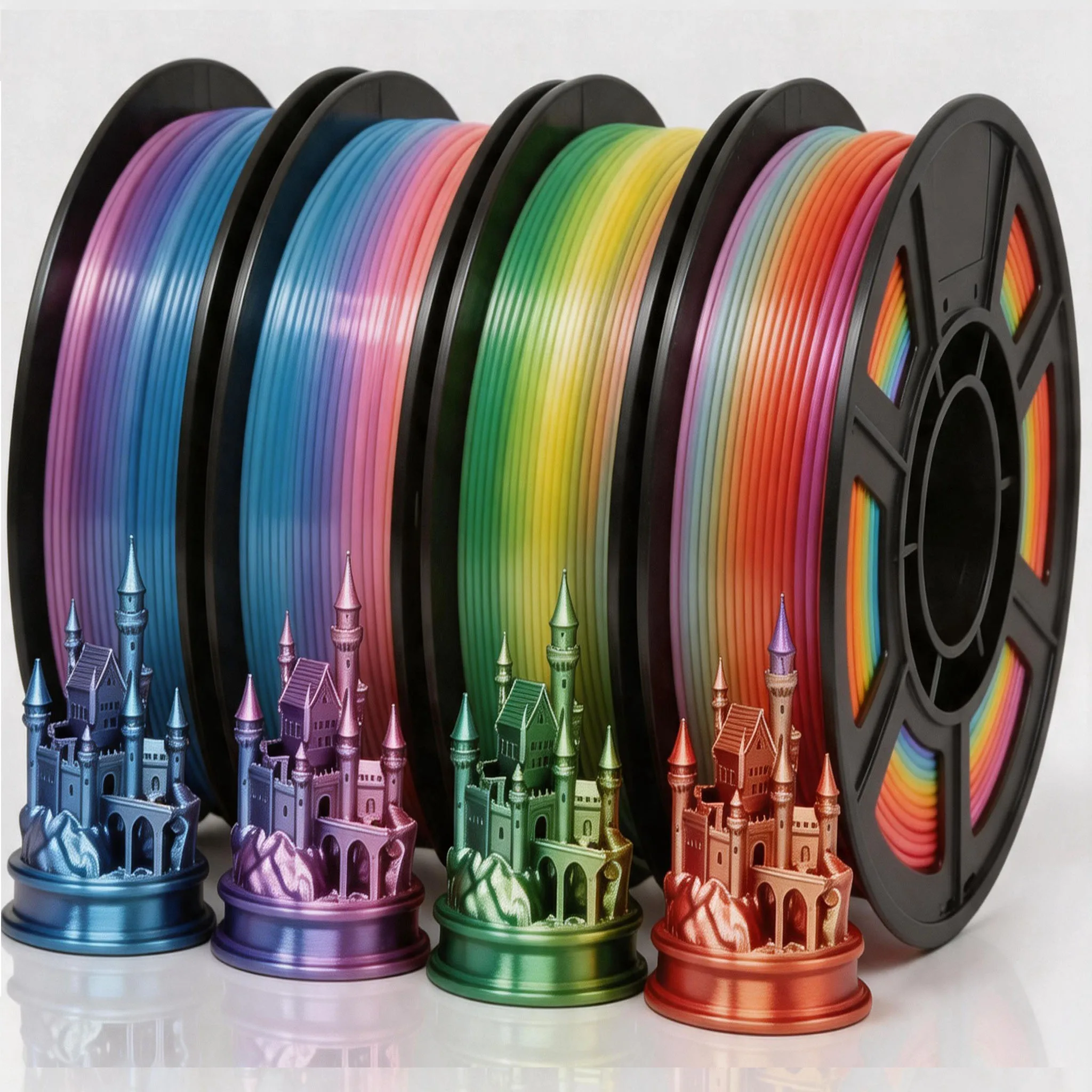 

Silk Shiny 4 Types Rainbow Multi Colored Fast Color Change PLA 4 in 1 3D Printer Filament,Compatible with Most FDM Printers