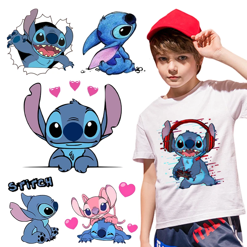 Stitch Disney Cartoon Iron on Patches for Clothing DIY T-shirt Heat Transfer Stickers Patch Clothes Custom Vinyl Sticker Gifts