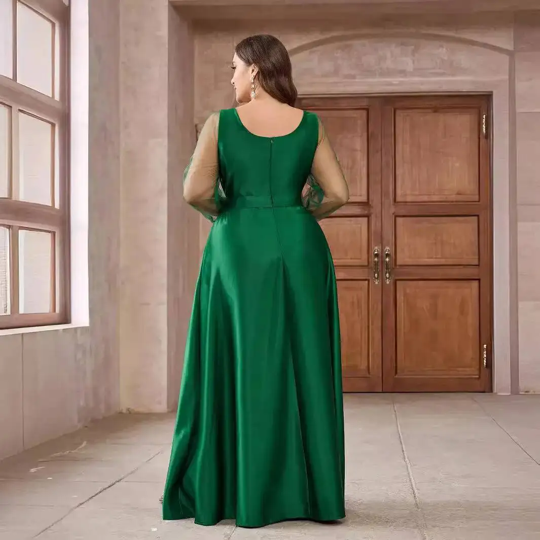 

Стандартное платье большого размера, длинная юбка, атласное платье с длинными рукавами и квадратным вырезом для вечеринок и свадеб, новая коллекция осень-зима