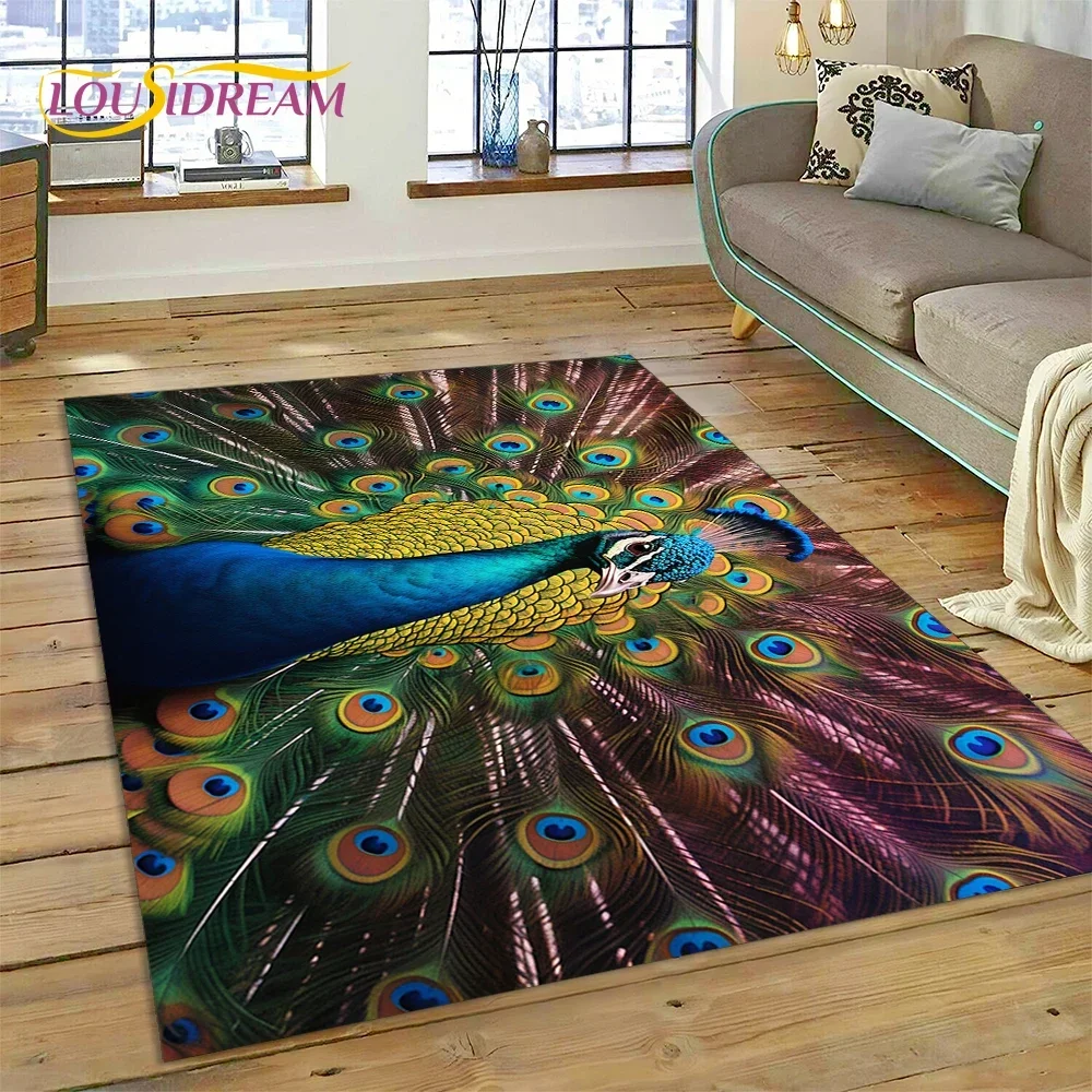 

Cute Dream Birds Parrot Peacock Cartoon Carpet Rug for Bedroom Living Room Home Sofa Decoration,Child Game Large Decor Floor Mat