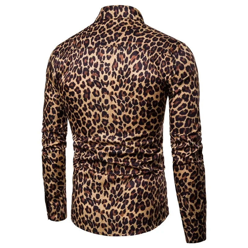 Camisa con estampado de leopardo para hombre, camisa de manga larga de alta calidad, informal, para fiesta Social