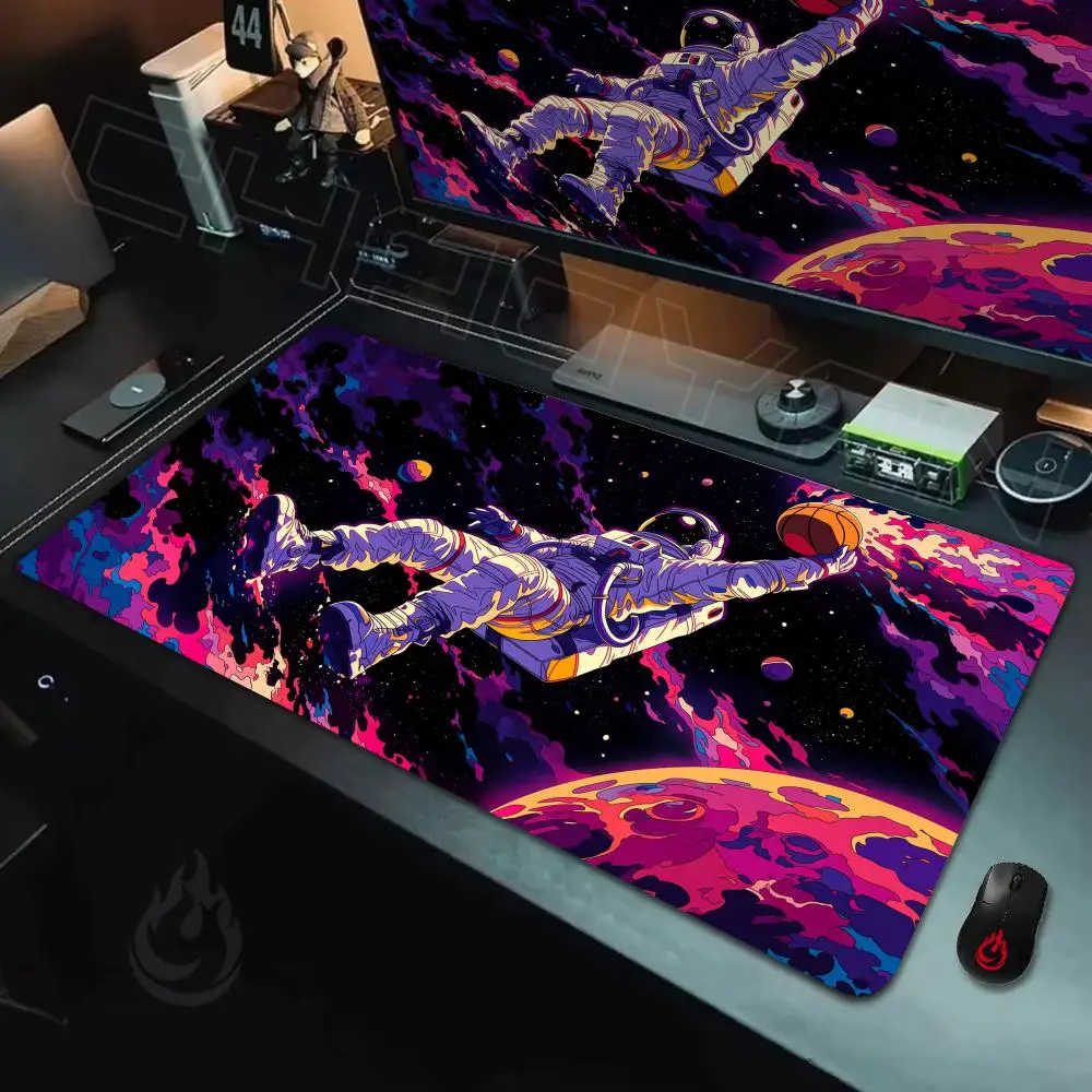 Neon Universe and Astronaut Mouse Pad Desk Mat Non-Slip Durable office mouse mat gaming mats with Stitched Edge HD printing