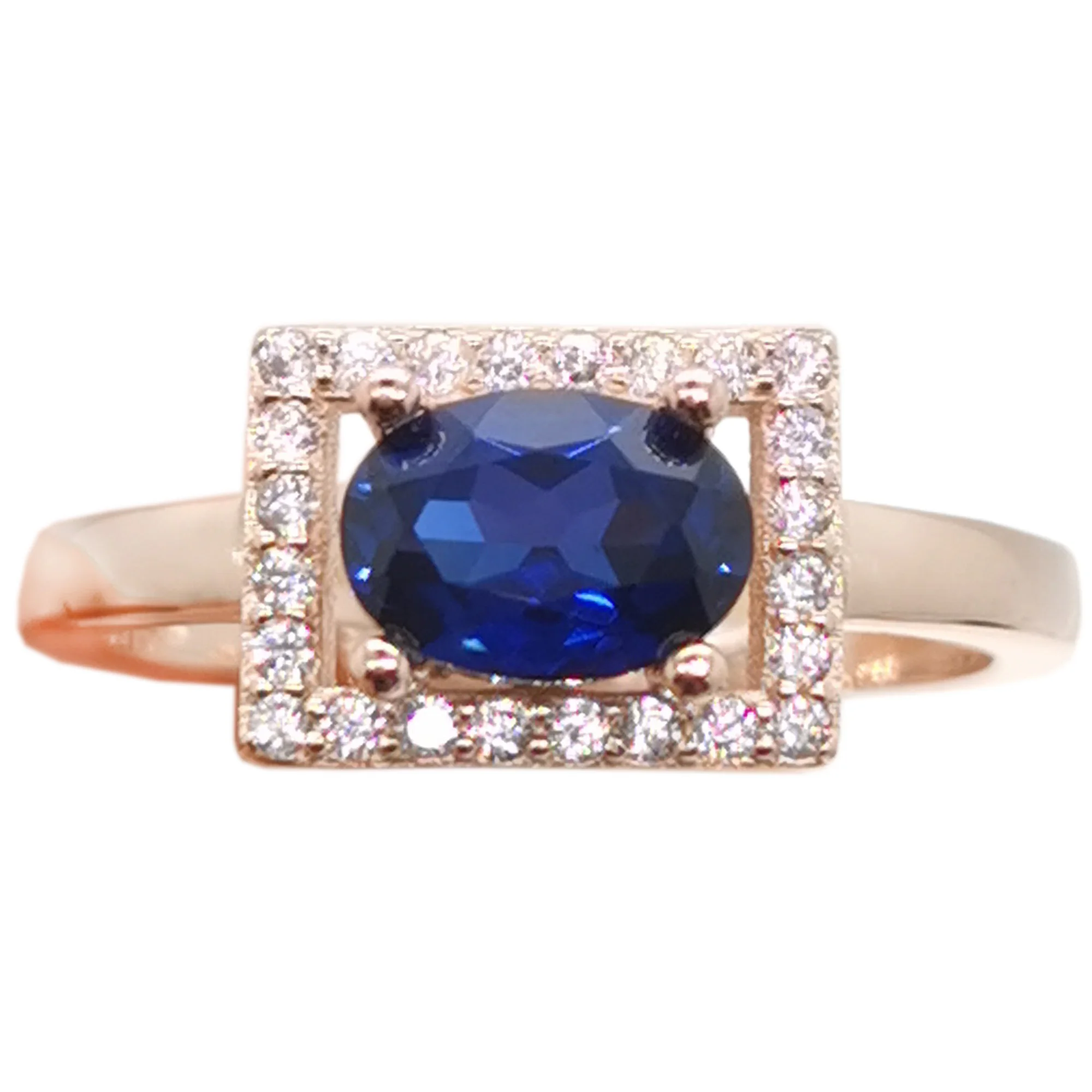 Man Made Royal Blue Sapphire Ring 0.7ct 5mm *6mm 925 Silver Sapphire Silver Ring 18K Gold Plating Gemstone Ring