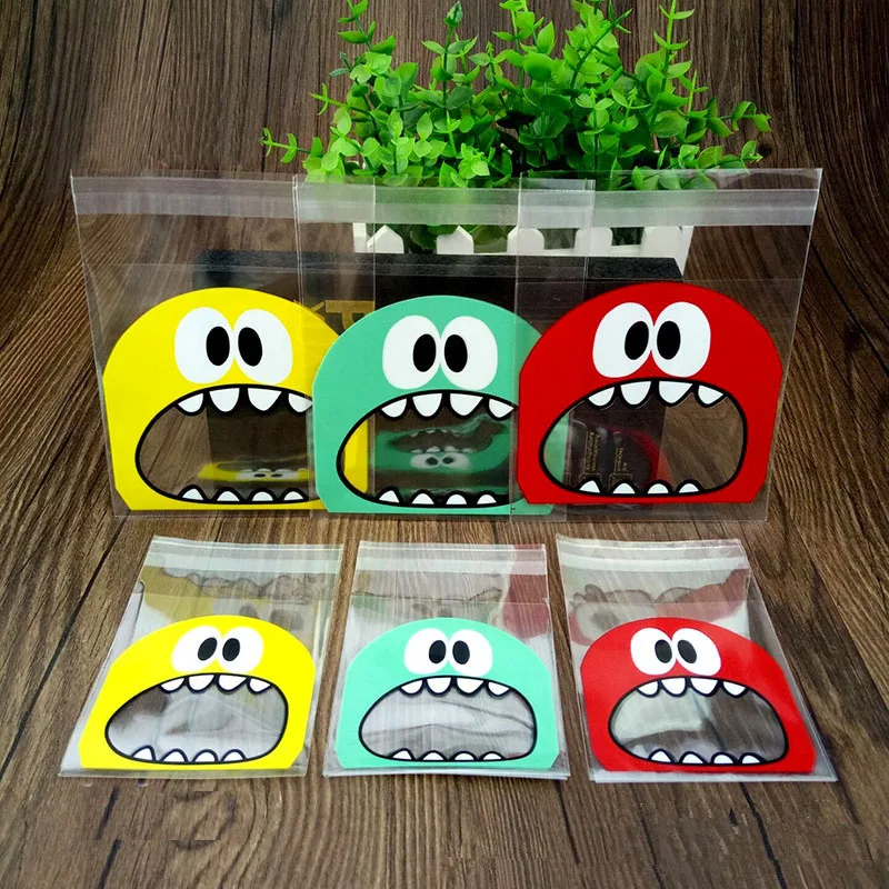 50pcs/lot 2 Size Funny Big Mouth Monster Plastic Bag Gift Cookie Candy Packing Bags OPP Self Adhesive Kids Birthday Party Favors