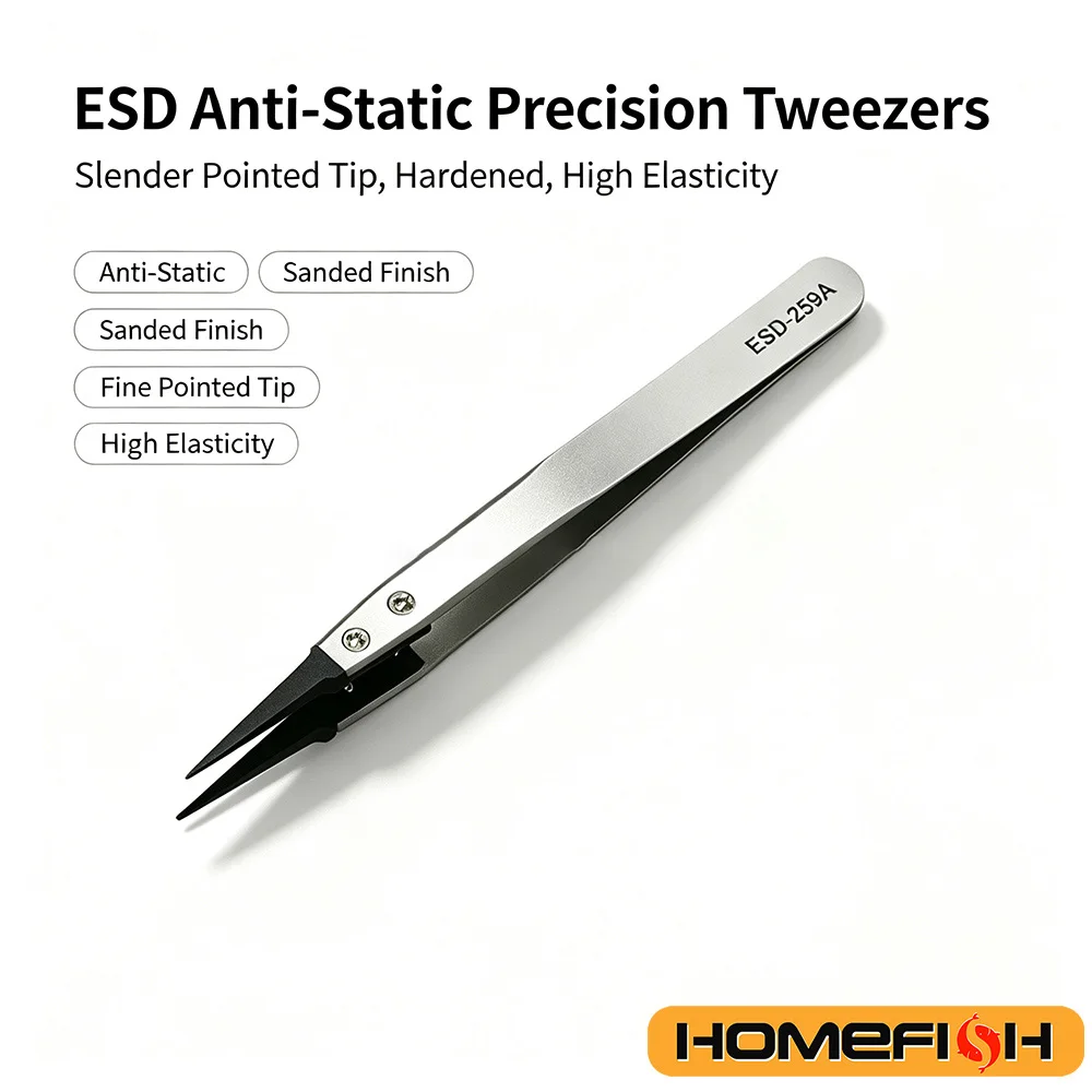 1pc ESD-259A Precision Anti-Static Carbon Fiber Tweezers-Stainless Steel Precision Pliers,Used For Crafts,Jewelry,Electronics