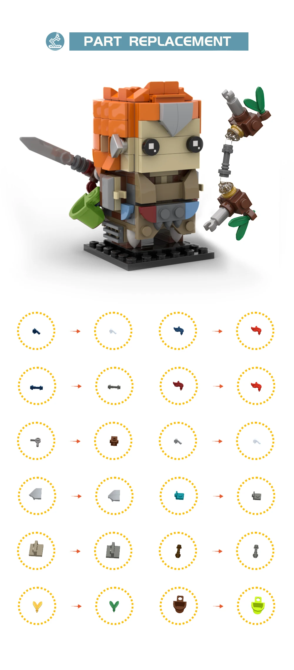 MOC Horizons Zero Dawn ALOY Brickheadzs Building Blocks Set Female Warrior Hunter Games Character Model Bricks Child Toys