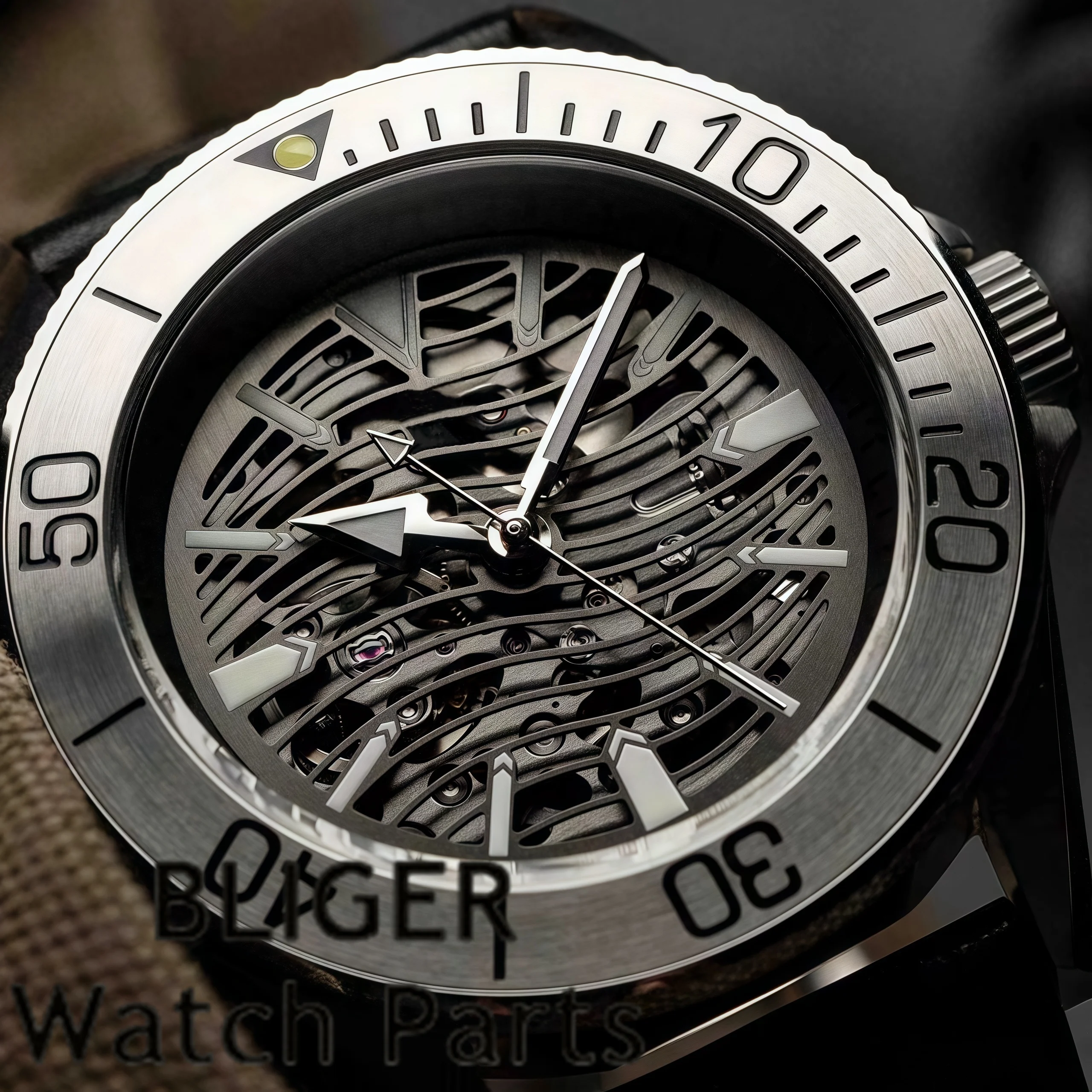 BLIGER New 2025 Men Hollow-out Watch Dial And Skeleton Hands Fit 29mm Silver Dial C3 Green Luminous Fit NH70 NH72