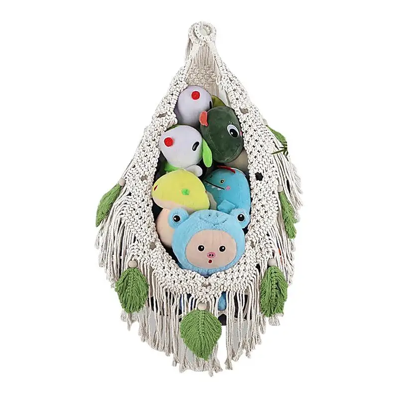 Stuffed Animals Toys Hammocks Kids Toys Storage Organizer Space Saving Colorful Cotton Rope Net For Decorate Children\'s Rooms