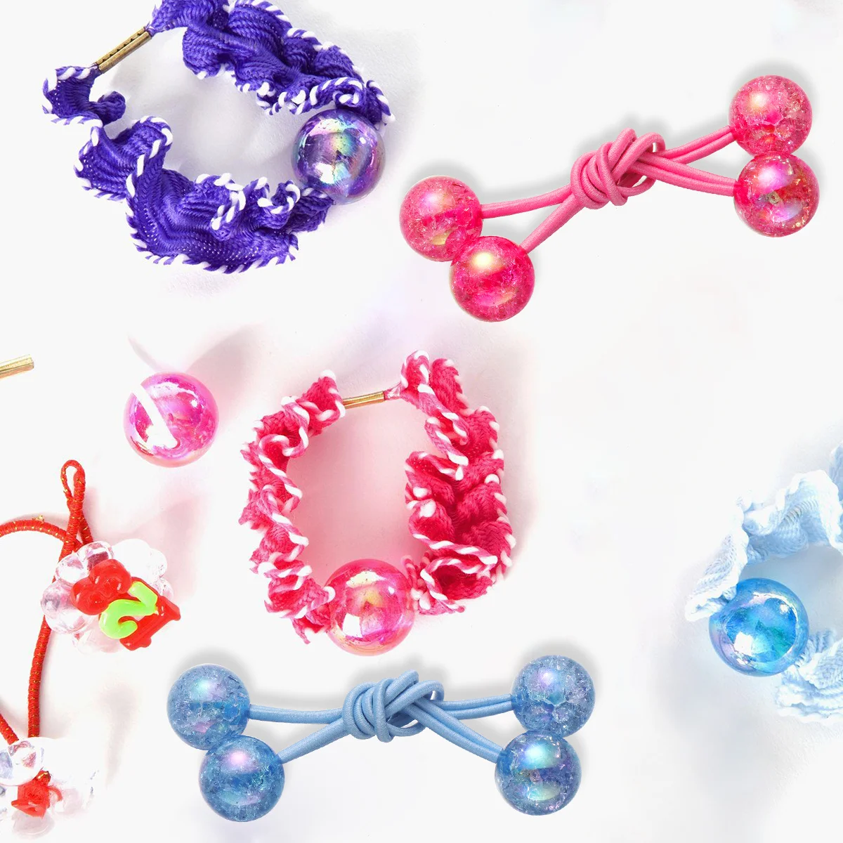 

3Pairs Hair Rubber Bands Decorative Acrylic Beaded Crystal Elastic Hair Rings Stretchy Strong Ponytail Bands for Women