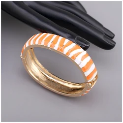 Multi Color Enameled Stripes Statement Bangle Cuff Bracelet for Women, Gold Plating Hinge Spring Chunky Bangles Fashion Jewelry