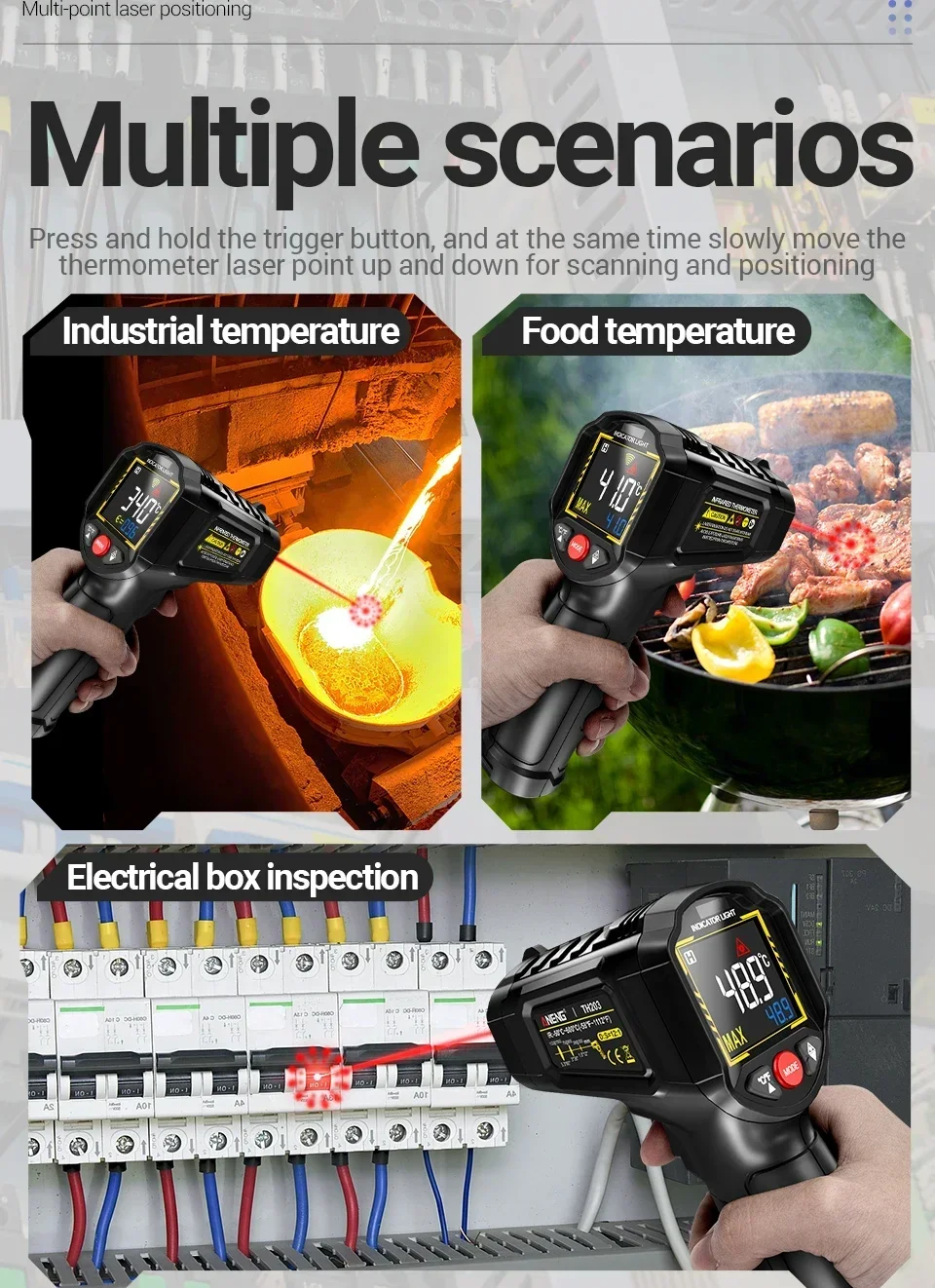 ANENG TH203 Digitales Infrarot-Thermometer -50~600°C ℃ Temperaturmessgerät, berührungsloses Pyrometer, Tester, IR-Hygrometer, Industriewerkzeug – Detail 13