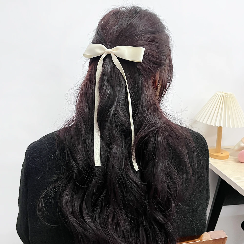 Lazo de tela para niña y mujer, horquilla para el pelo, color blanco y negro, accesorios para el cabello