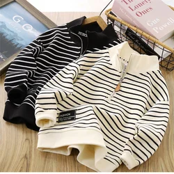 Kids Half Zip Sweatshirts Boys Striped Casual Hoodies Children Long Sleeve Sport Shirts Teens Spring Autumn Long Sleeve Clothing