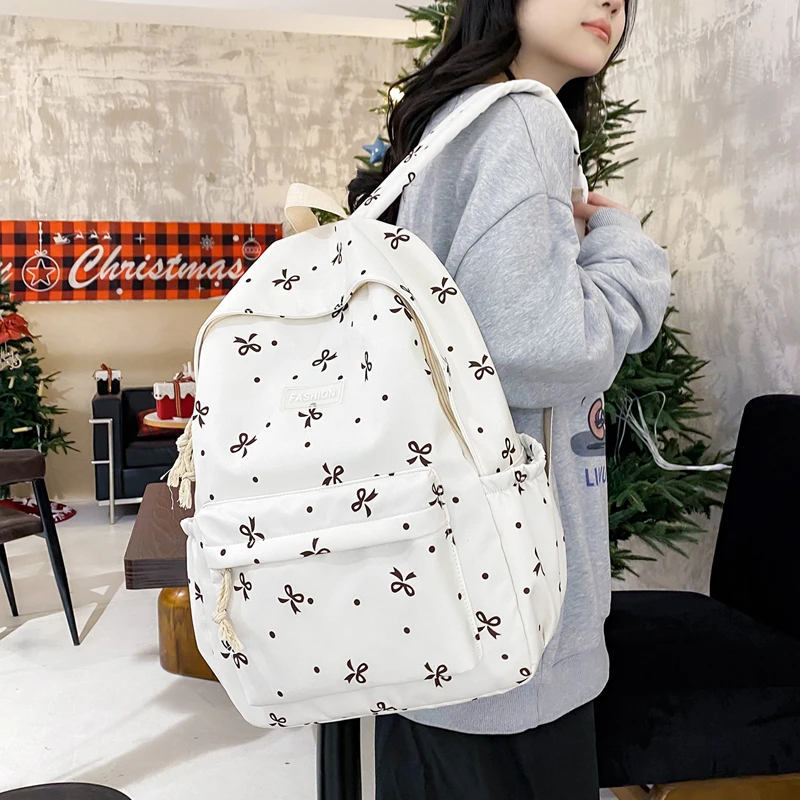Korean Version Student Schoolbag Flower Student Shoulder Bag Lightweight Student Schoolbag Versatile Rucksack Bowknot Backpack