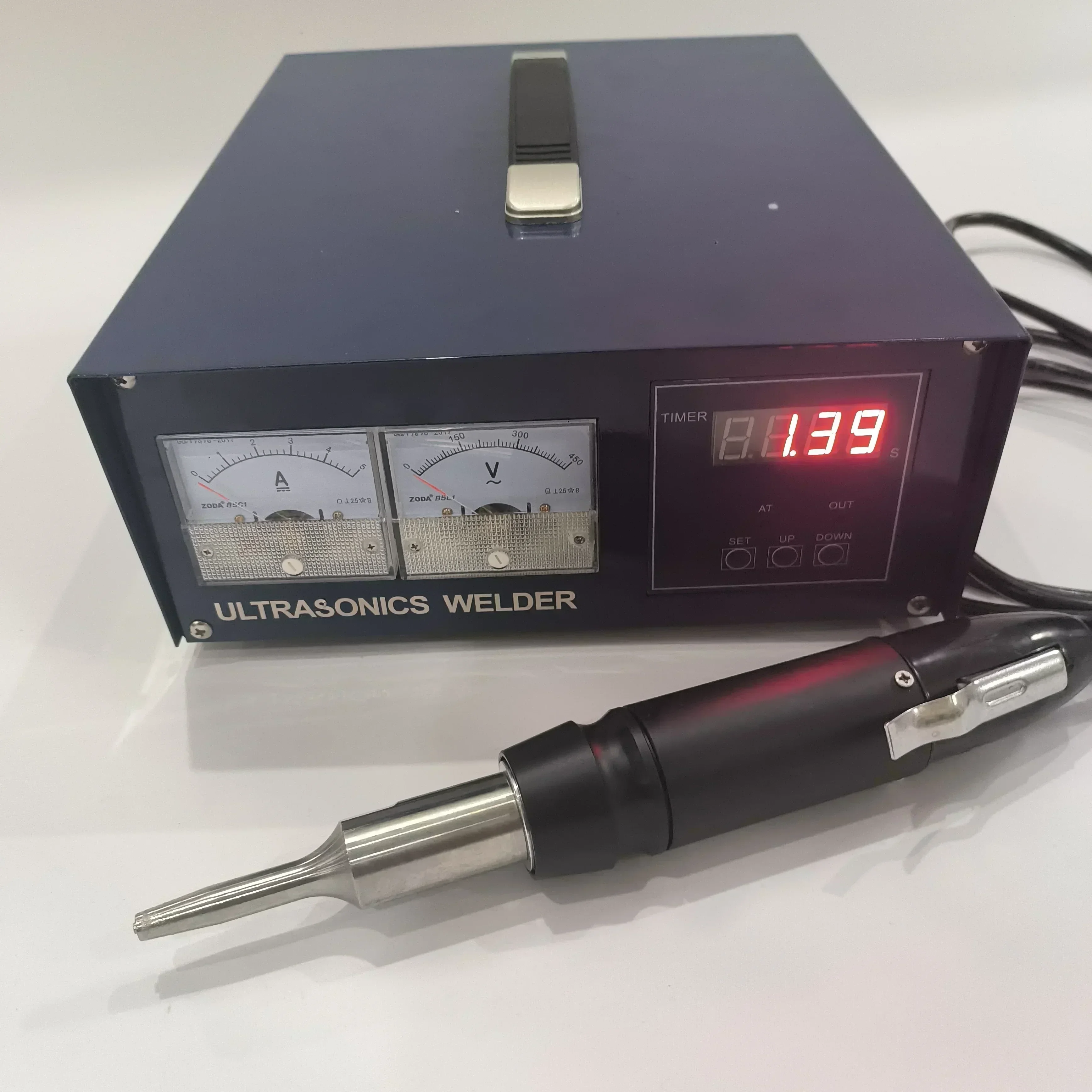 Soldador ultrassônico de ponto de plástico 500W PP, ABS, AS, PS, máquina de solda de nylon para coleta de ovos, correia de estranho, correia, transportador agrícola, etc...