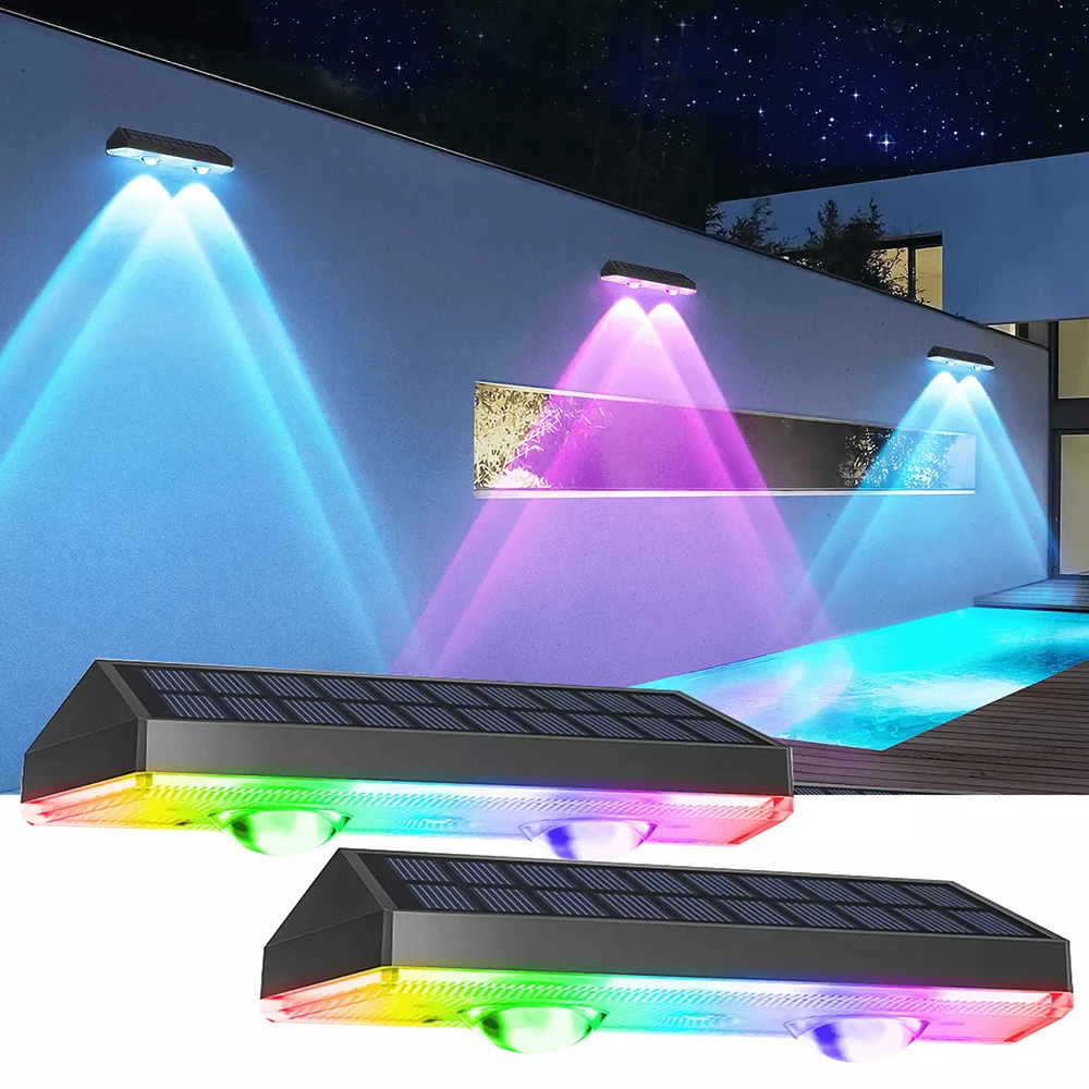 

2PCS Solar Fence Light RGB Color Changing Outdoor Garden Yard Decor Step Lamp IP65 Waterproof Pathway Wall Stair Lamp