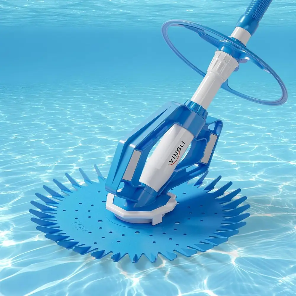 Automatic Pool Vacuum Cleaner with 33ft Hose (Light Blue & White)