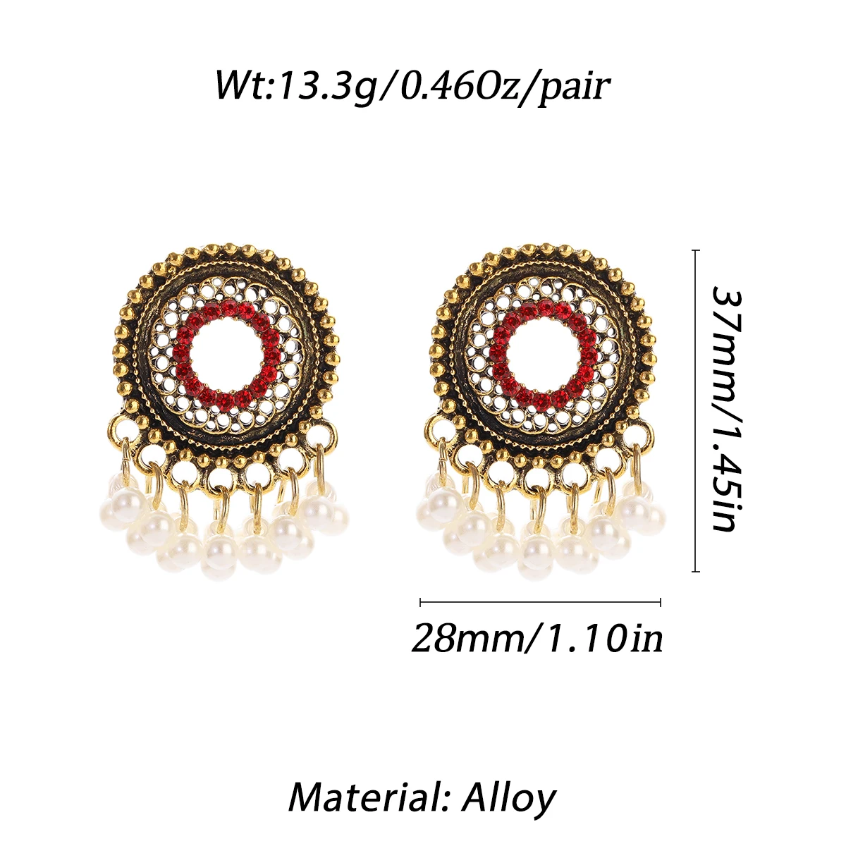 2022 Indian Jewelry Round Ethnic Red CZ Jhumka Earrings For Women Beads Tassel Wedding Earrings Kolczyki