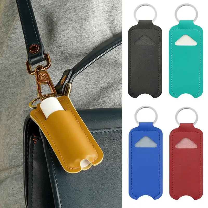 Lipstick Lip Gloss Bag Keychain Holder PU Leather Chapstick Pouch Key Ring Portable Lip Balm Bottle Packaging Cover Key Chain