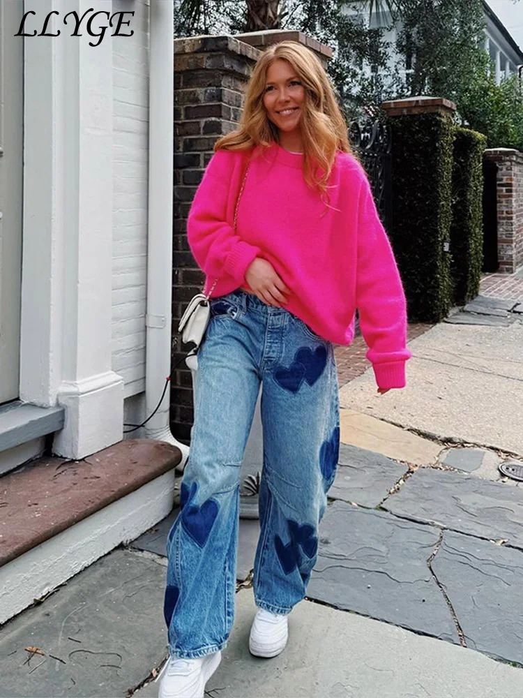 

Casual Women's Printed Jeans Fashion Zippers Pockets Wide Leg Female Denim Pants 2025 Spring Summer Lady Street Y2k Trousers
