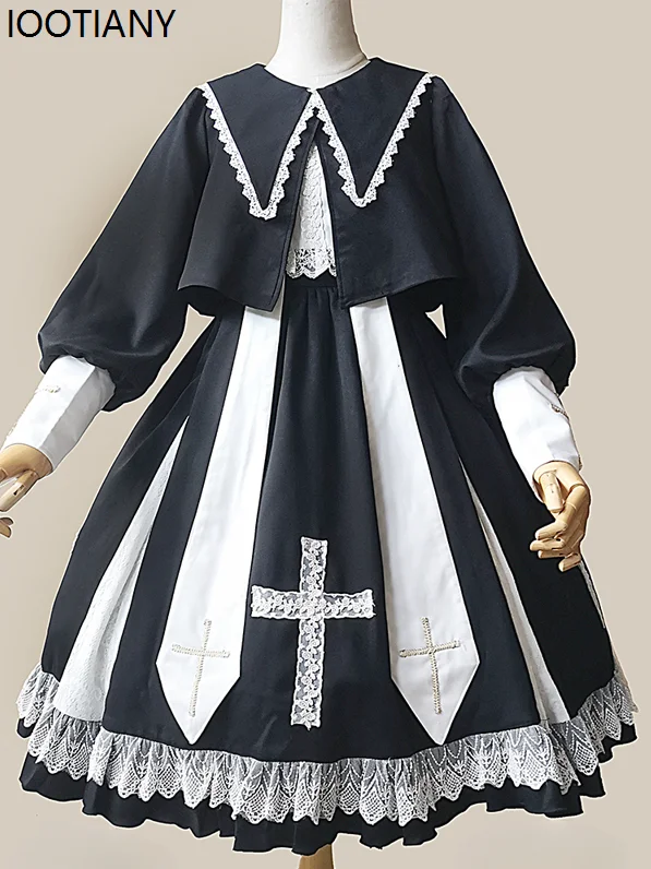 Halloween Retro Nun Cosplay Costumes Autumn Lace Lolita Dress Festival Party Fancy Dress Carnival Stage Performance Dress Up New