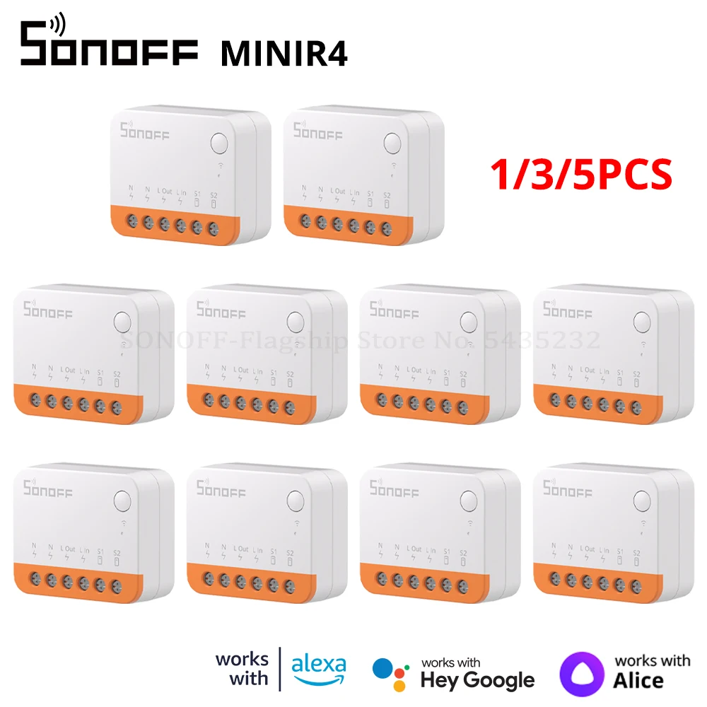 1/3/5PCS SONOFF MINI R4 Wifi Switch Mini Extreme Smart Home Module Wi-Fi Relay Voice Remote Control with Alexa Google Home Alice