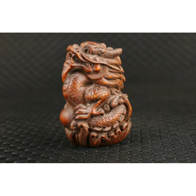 statua di drago fatta a mano in legno di bosso cinese netsuke da collezione Art