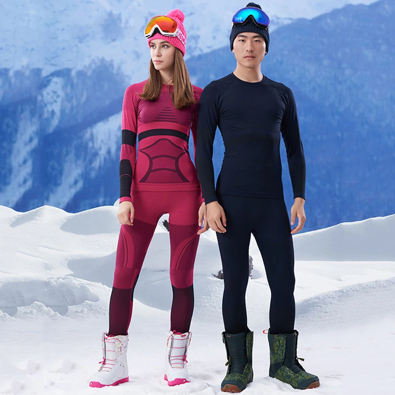 Winter Warm Skiing Underwear Set Women Outdoor Sport Man Snowbord Suits Elastic Quick Dry Female Snow Clothes 2 PCS