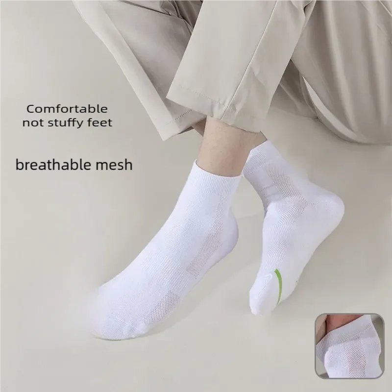 5 Pairs High Quality Business Men\'s Black and White Breathable Socks 100% Cotton Antibacterial and Deodorant Socks